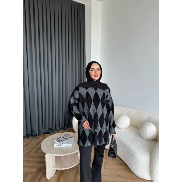 Faramis Baklava Tüylü Kazak - Siyah