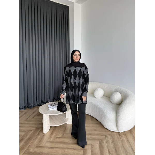 Faramis Baklava Tüylü Kazak - Siyah