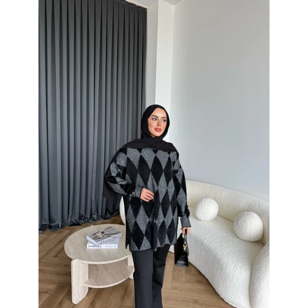 Faramis Baklava Tüylü Kazak - Siyah