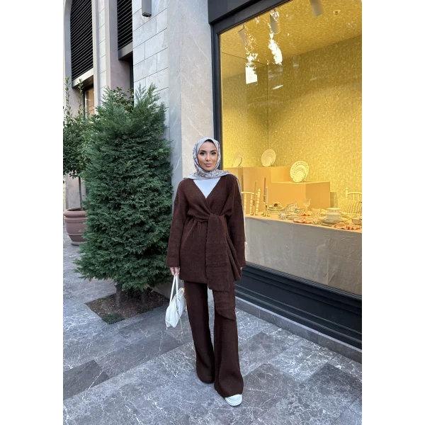 Fireya Bağlamalı Triko Takım - Acı Kahve