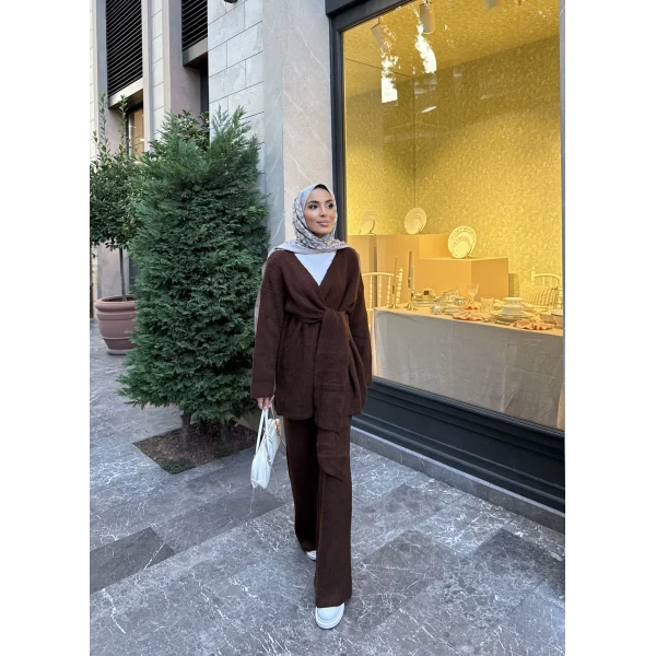 Fireya Bağlamalı Triko Takım - Acı Kahve