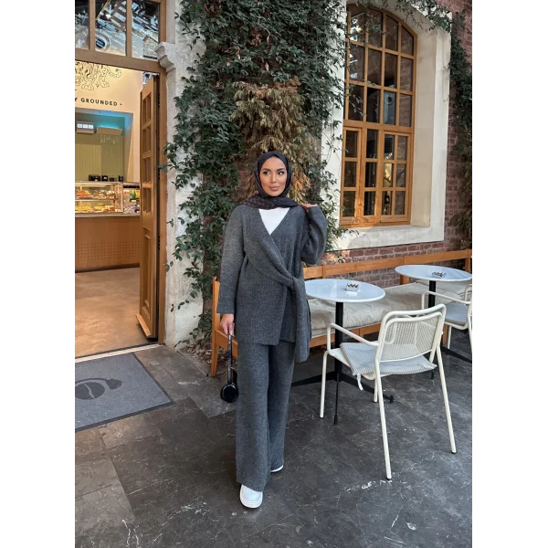 Fireya Bağlamalı Triko Takım - Antrasit