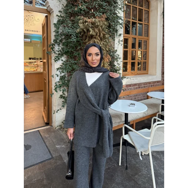 Fireya Bağlamalı Triko Takım - Antrasit