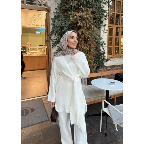 Fireya Bağlamalı Triko Takım - Ekru