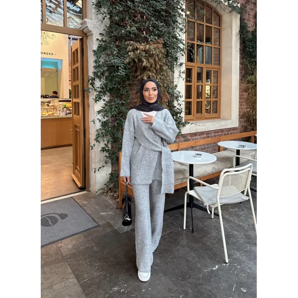 Fireya Bağlamalı Triko Takım - Gri