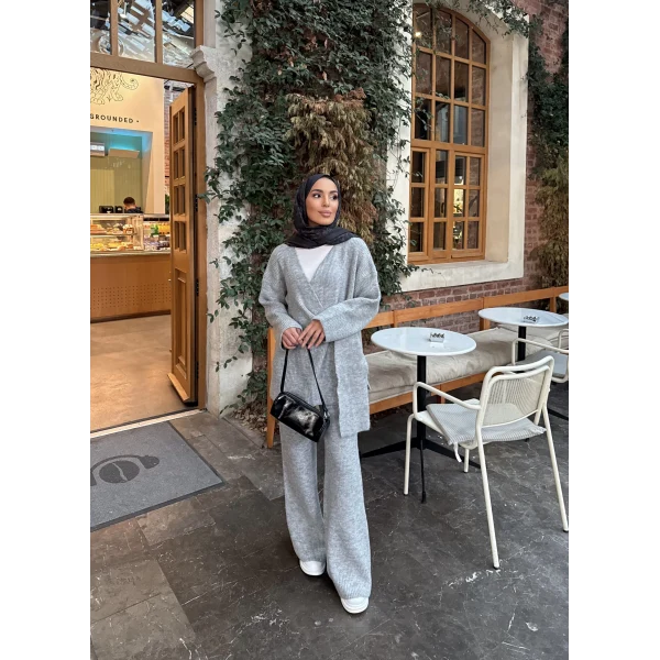 Fireya Bağlamalı Triko Takım - Gri