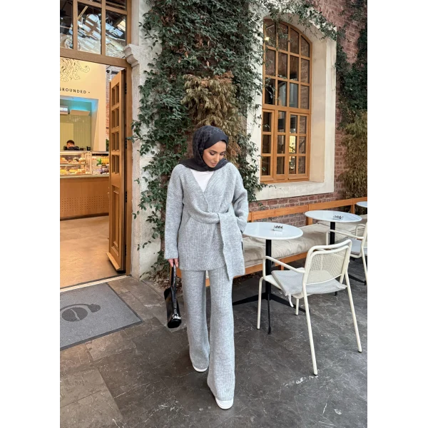 Fireya Bağlamalı Triko Takım - Gri