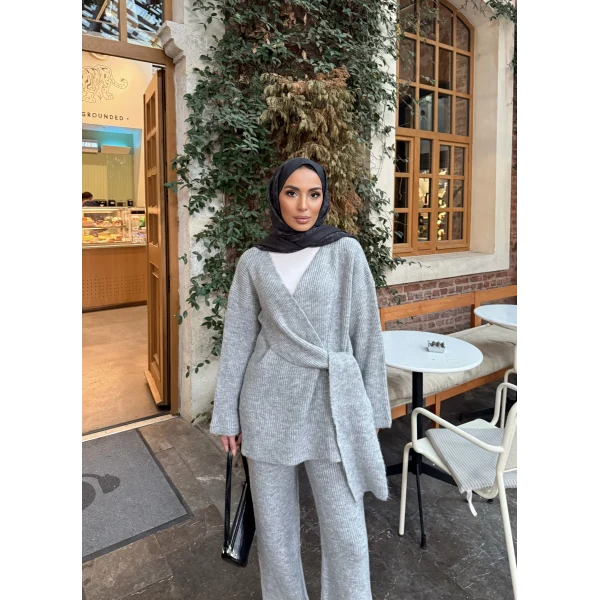 Fireya Bağlamalı Triko Takım - Gri