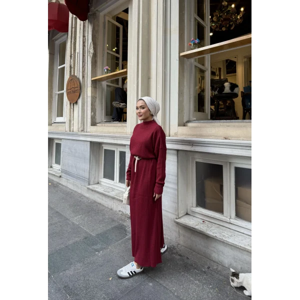 Fitilli Triko Elbise - Bordo