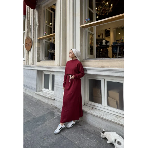 Fitilli Triko Elbise - Bordo