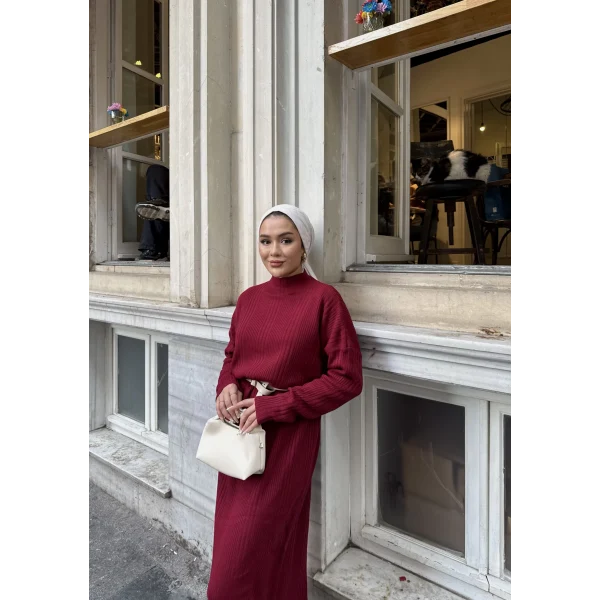 Fitilli Triko Elbise - Bordo