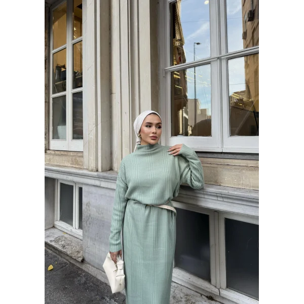 Fitilli Triko Elbise - Çağla