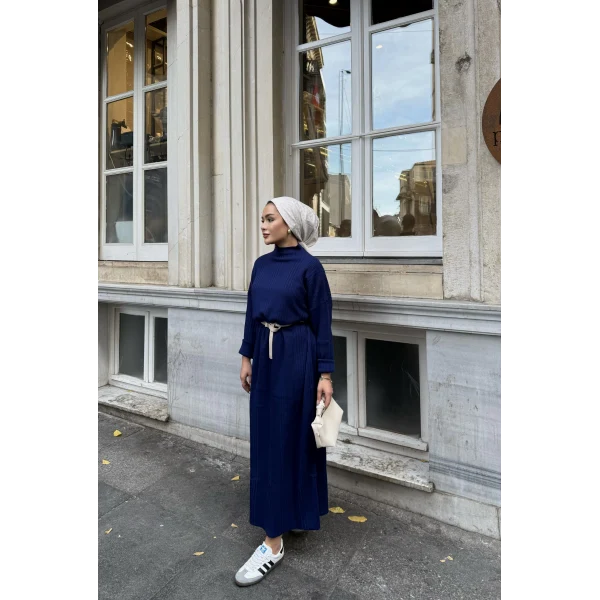 Fitilli Triko Elbise - Lacivert