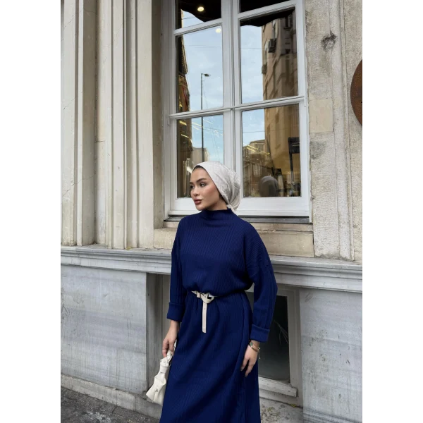 Fitilli Triko Elbise - Lacivert