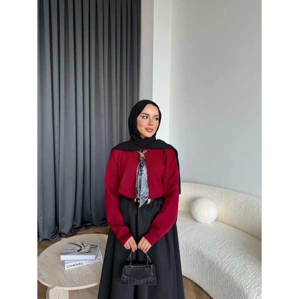 Fiyonklu Kazak - Bordo