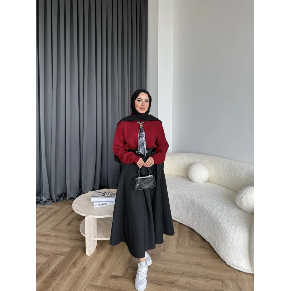 Fiyonklu Kazak - Bordo