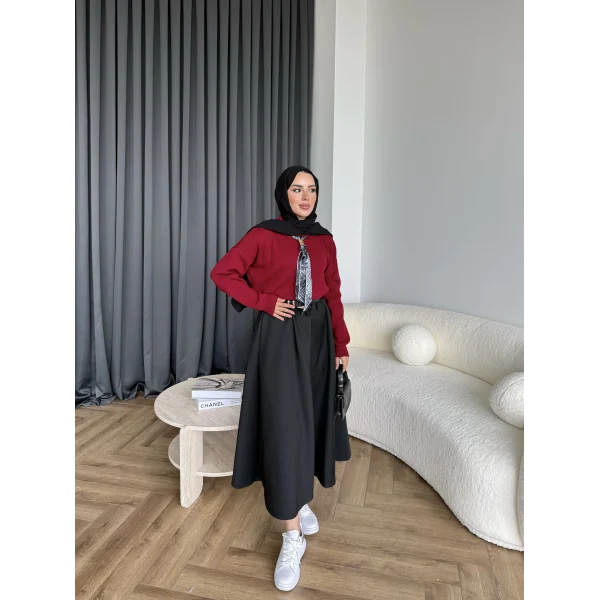 Fiyonklu Kazak - Bordo