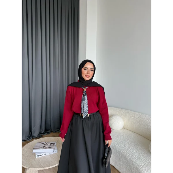 Fiyonklu Kazak - Bordo