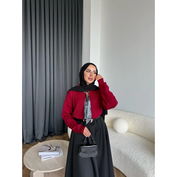 Fiyonklu Kazak - Bordo