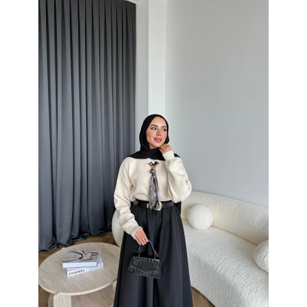 Fiyonklu Kazak - Krem