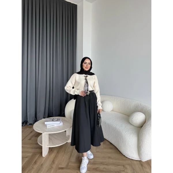 Fiyonklu Kazak - Krem