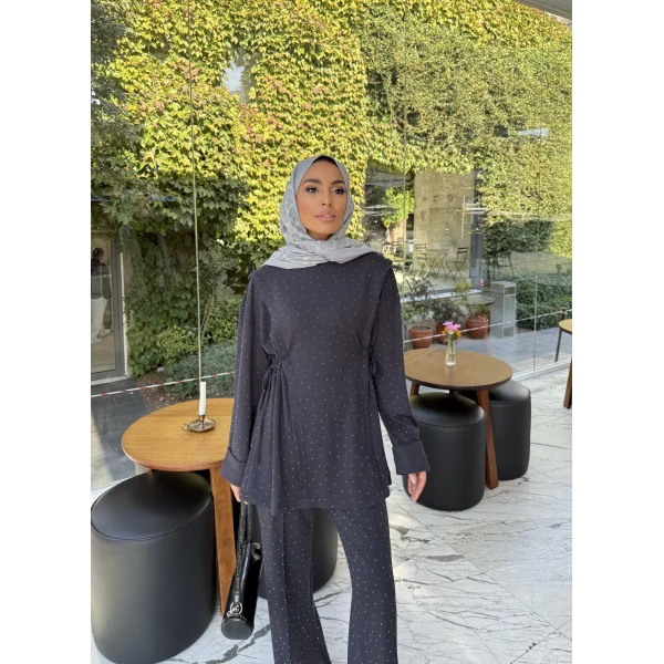 Bendetta Taşlı Oysh Takım - Antrasit