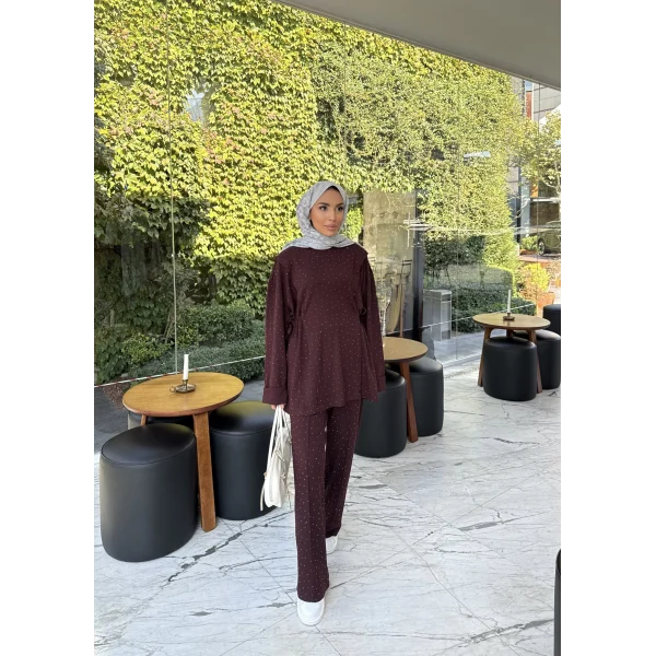 Bendetta Taşlı Oysh Takım - Bordo