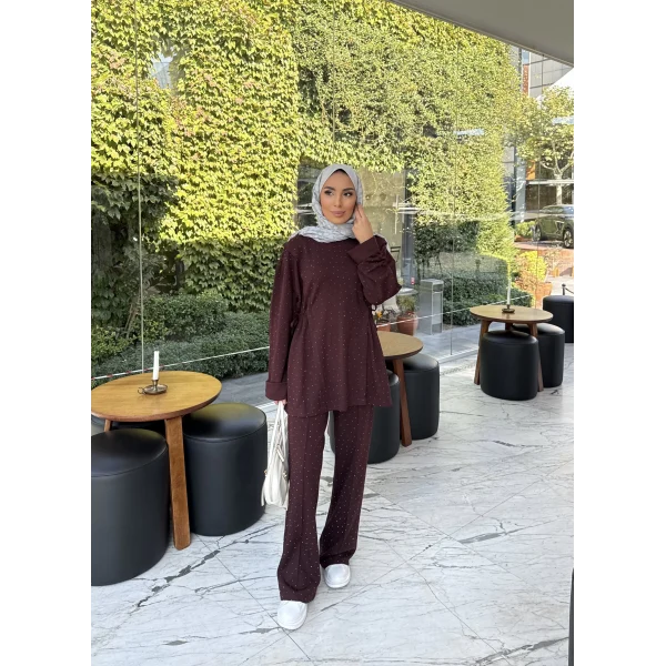 Bendetta Taşlı Oysh Takım - Bordo