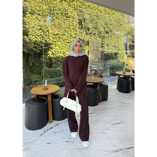 Bendetta Taşlı Oysh Takım - Bordo