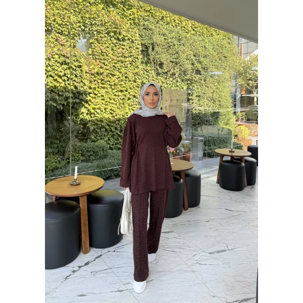 Bendetta Taşlı Oysh Takım - Bordo