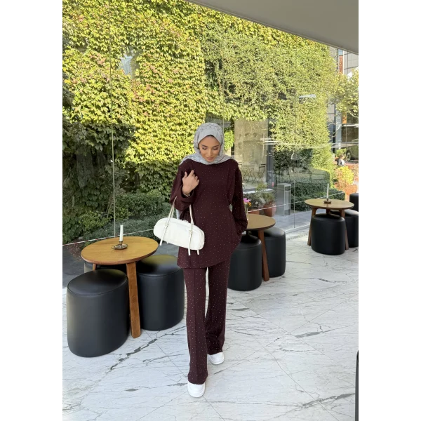 Bendetta Taşlı Oysh Takım - Bordo