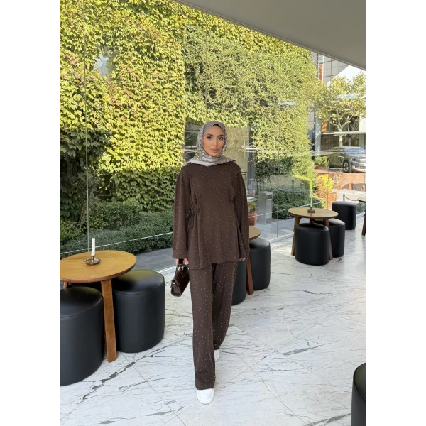 Bendetta Taşlı Oysh Takım - Kahve