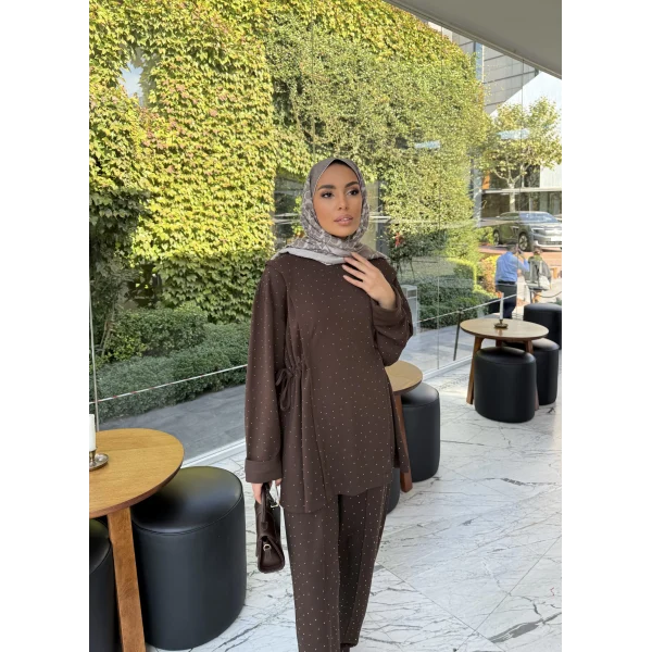 Bendetta Taşlı Oysh Takım - Kahve