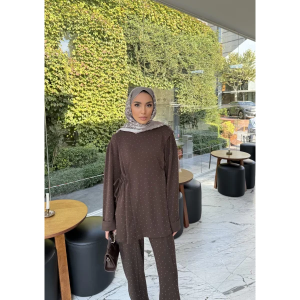 Bendetta Taşlı Oysh Takım - Kahve