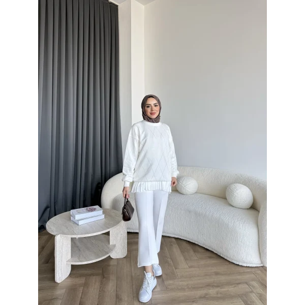 Gn-Elban Taşlı Sweat - Beyaz