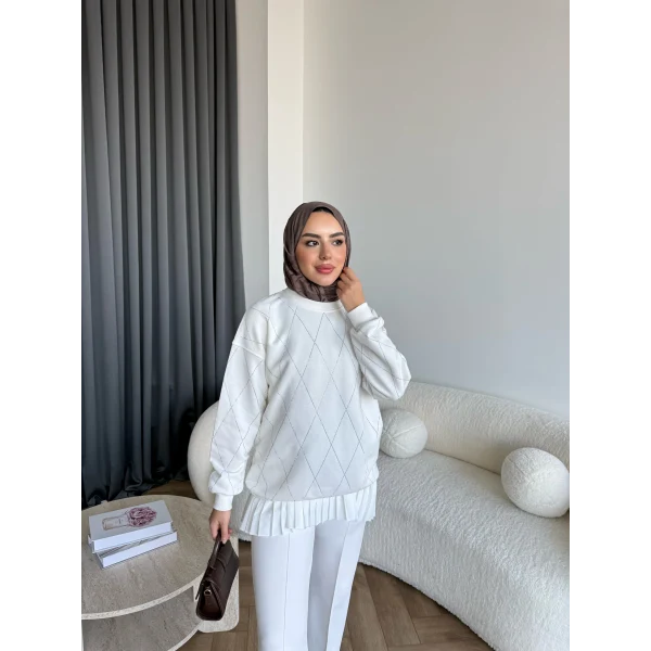 Gn-Elban Taşlı Sweat - Beyaz