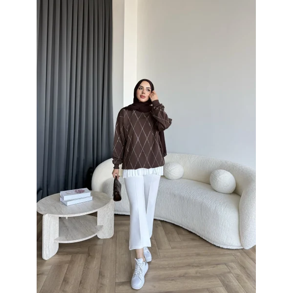 Gn-Elban Taşlı Sweat - Kahve