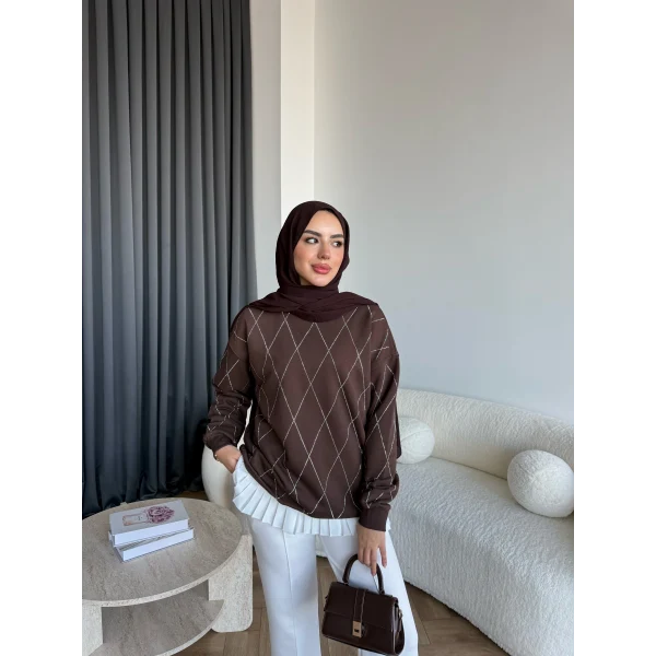 Gn-Elban Taşlı Sweat - Kahve