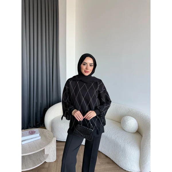 Gn-Elban Taşlı Sweat - Siyah