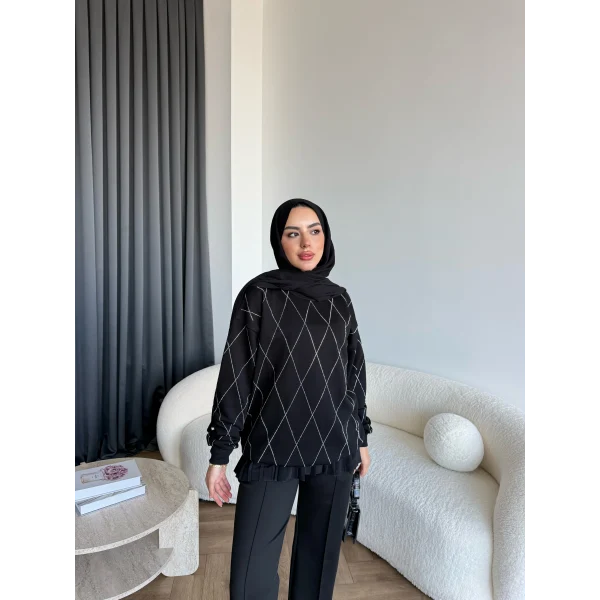 Gn-Elban Taşlı Sweat - Siyah