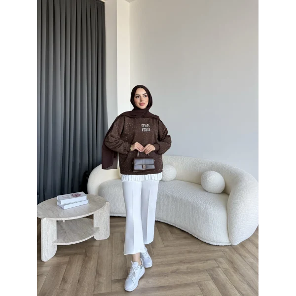 Gn-Mın Taşlı Sweat - Kahve