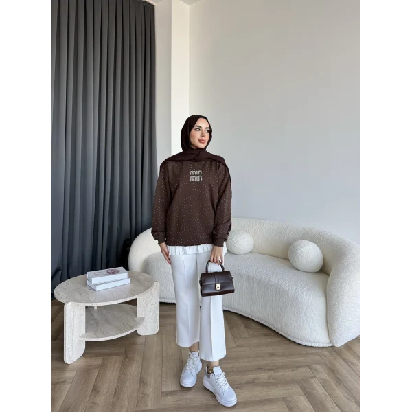 Gn-Mın Taşlı Sweat - Kahve