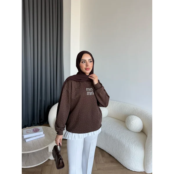 Gn-Mın Taşlı Sweat - Kahve