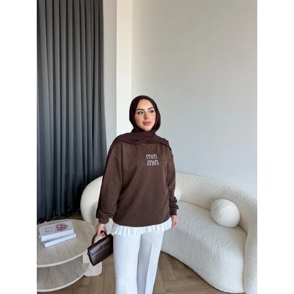 Gn-Mın Taşlı Sweat - Kahve