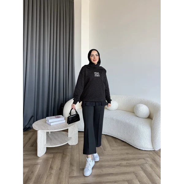 Gn-Mın Taşlı Sweat - Siyah