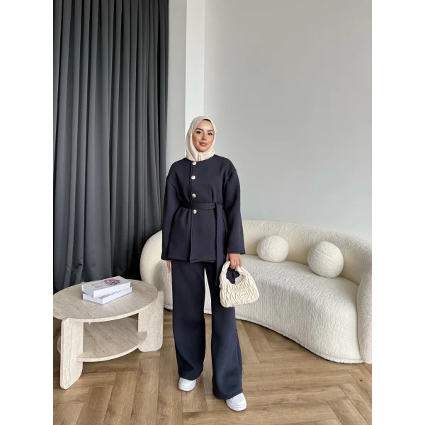 Gold Düğmeli 3 İplik Takım - Antrasit