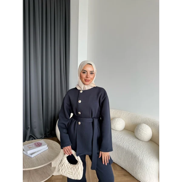 Gold Düğmeli 3 İplik Takım - Antrasit