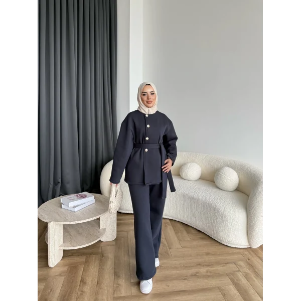 Gold Düğmeli 3 İplik Takım - Antrasit