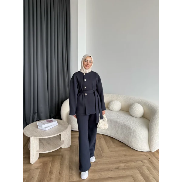 Gold Düğmeli 3 İplik Takım - Antrasit