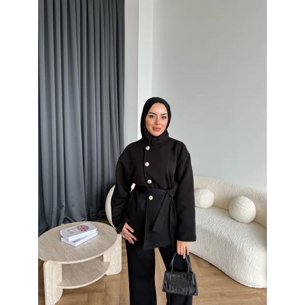 Gold Düğmeli 3 İplik Takım - Siyah